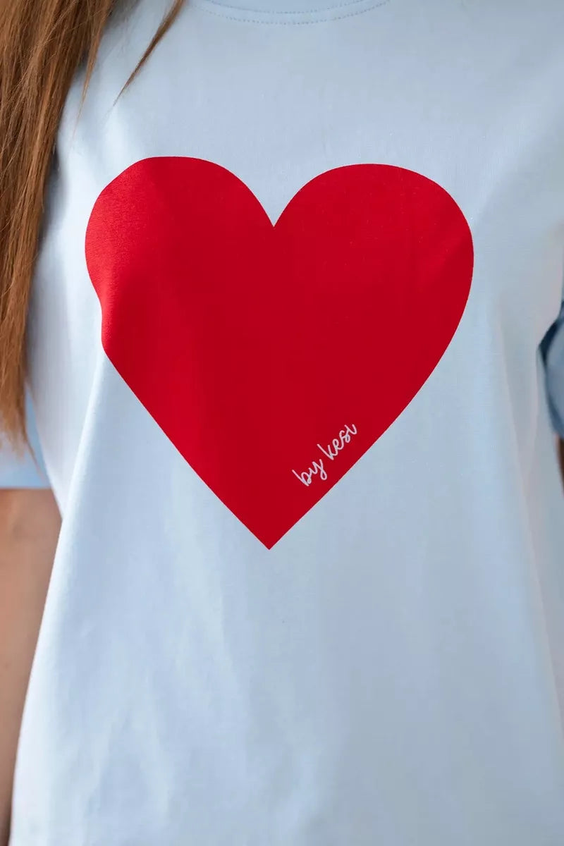 Moteriški šviesiai mėlyni marškinėliai Madame