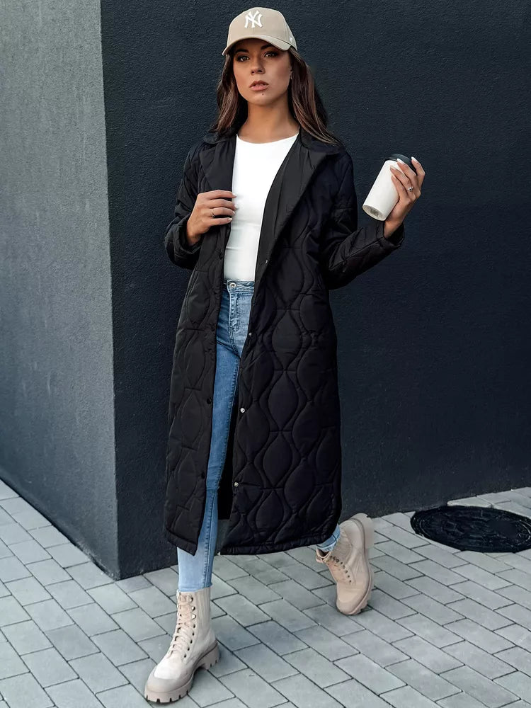 Moteriškas juodas dygsniuotas paltas Dify