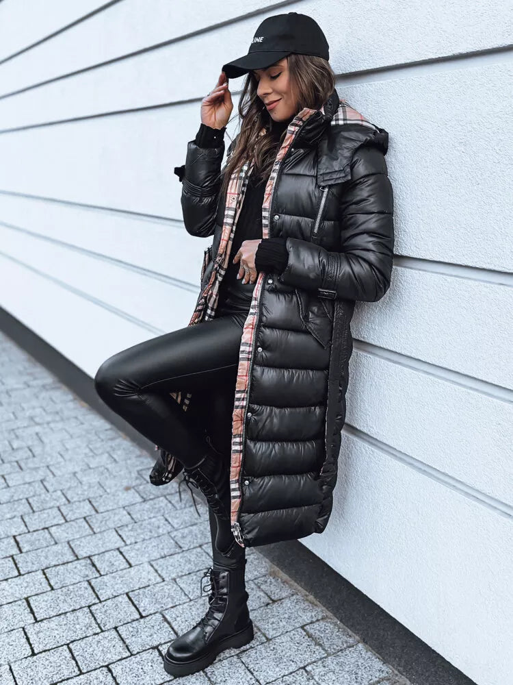 Moteriškas juodas žieminis paltas Flake