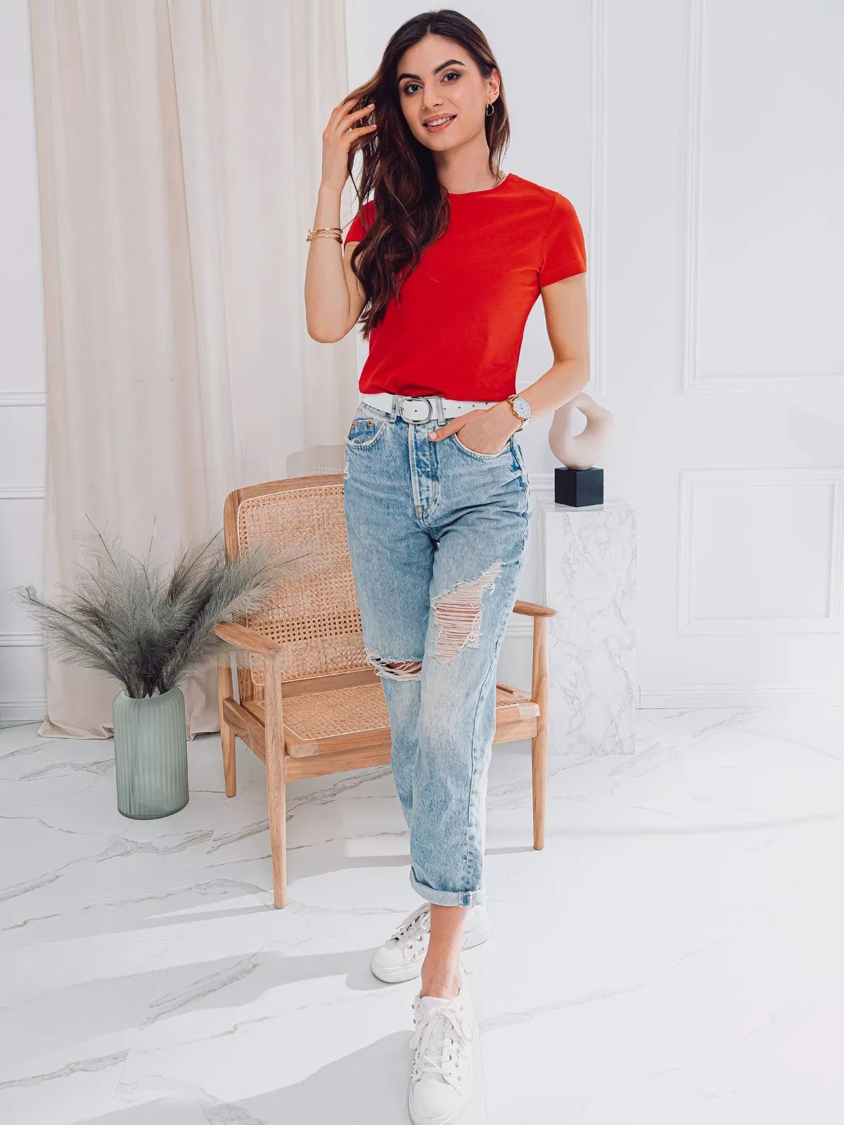 Moteriški raudonos spalvos marškinėliai Nova