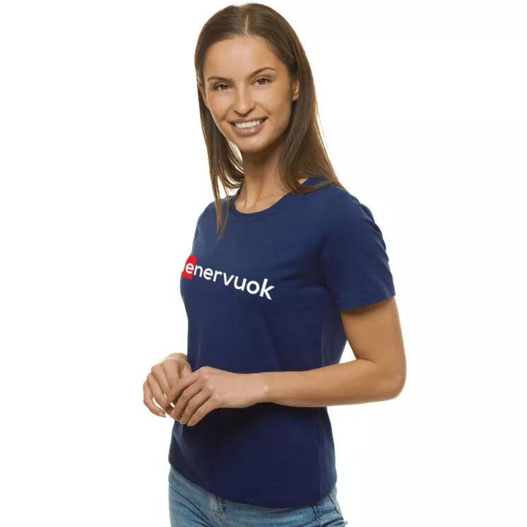 Moteriški tamsiai mėlynos spalvos marškinėliai Nenervuok
