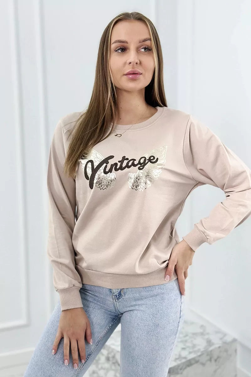 Moteriškas smėlinis džemperis Vintage