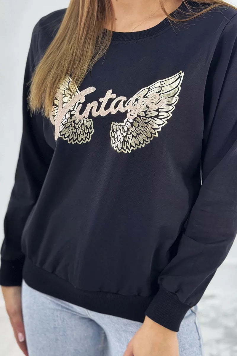 Moteriškas juodas džemperis Vintage