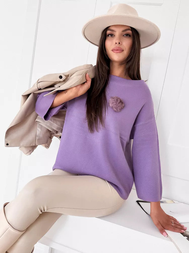 Moteriškas violetinis oversize megztinis Justi