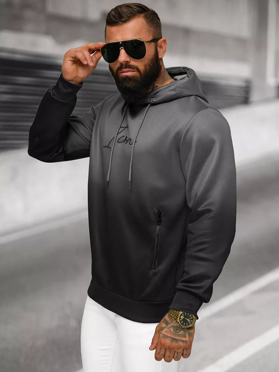 Tamsiai pilkas-juodas vyriškas džemperis su gobtuvu Milen