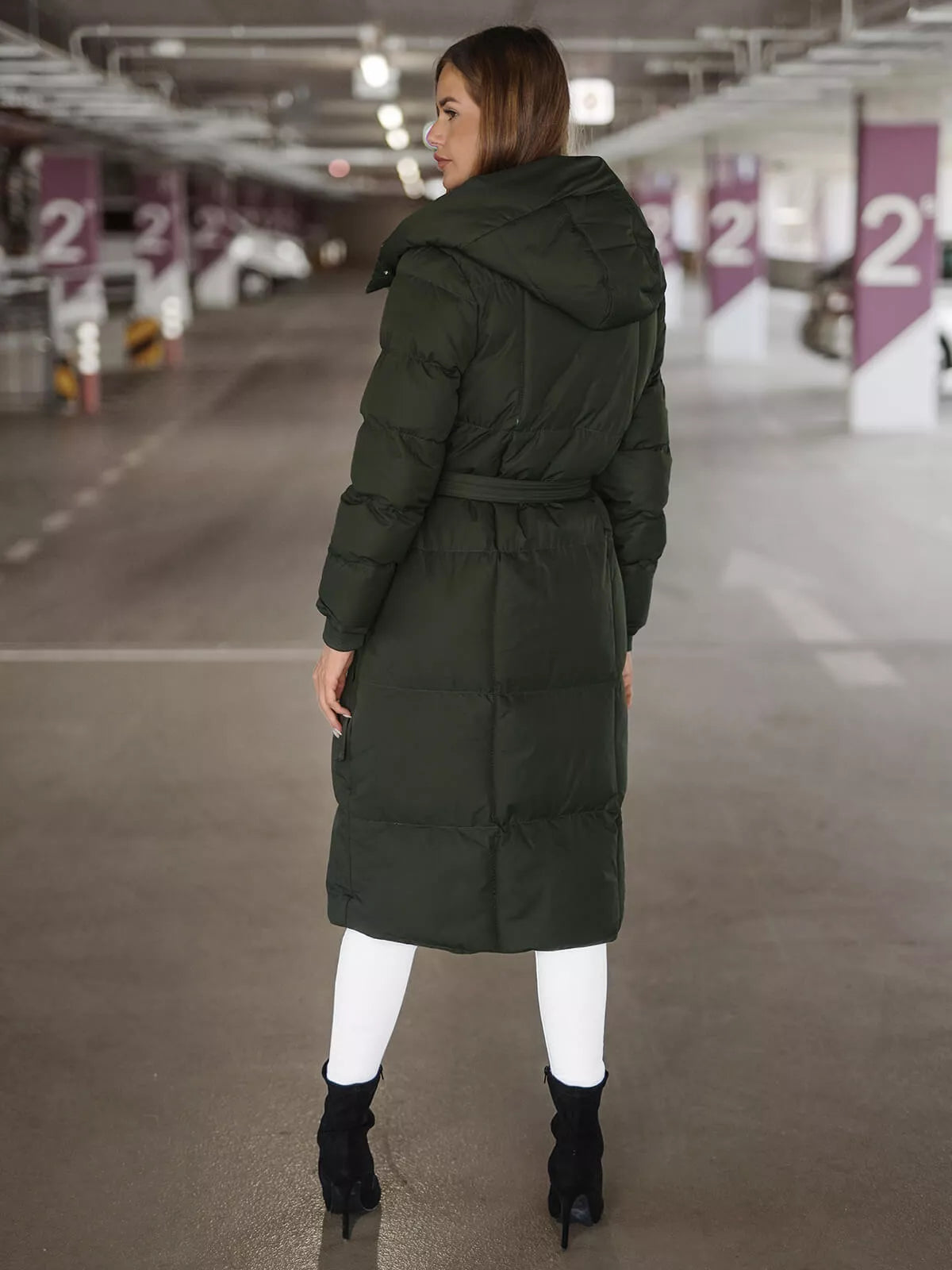 Tamsiai žalios spalvos žieminis paltas Marisol