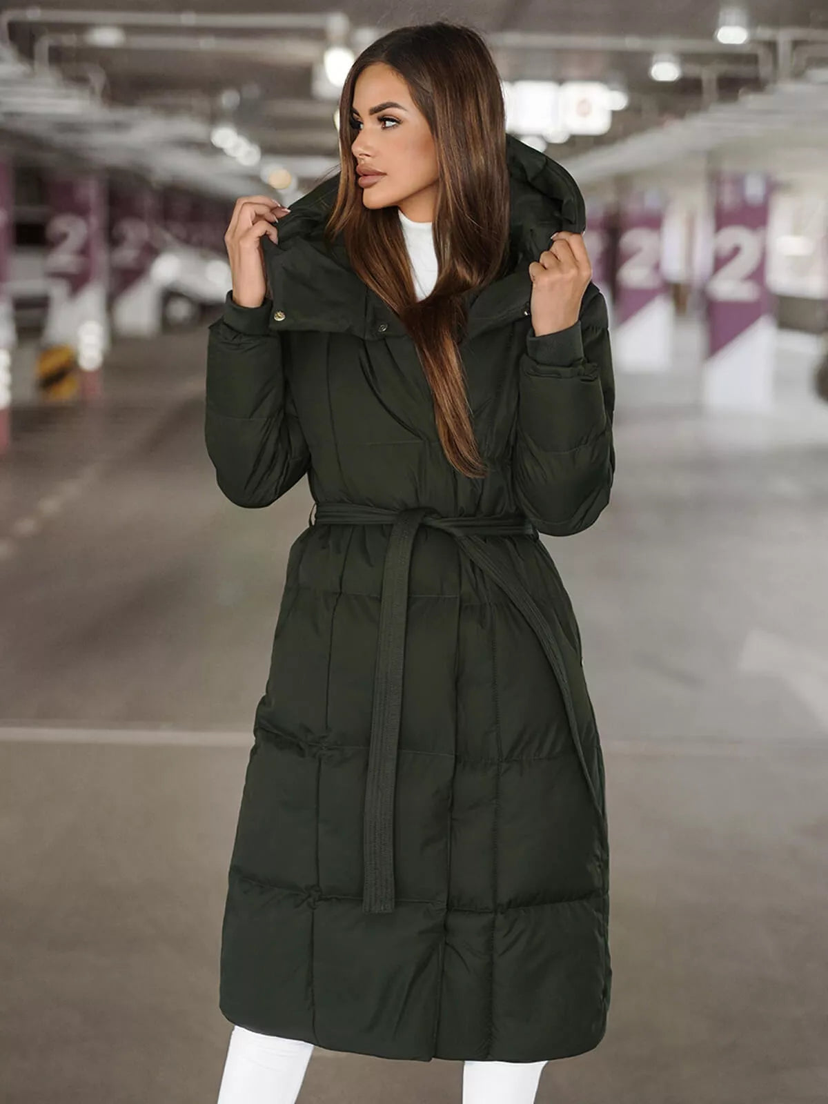 Tamsiai žalios spalvos žieminis paltas Marisol