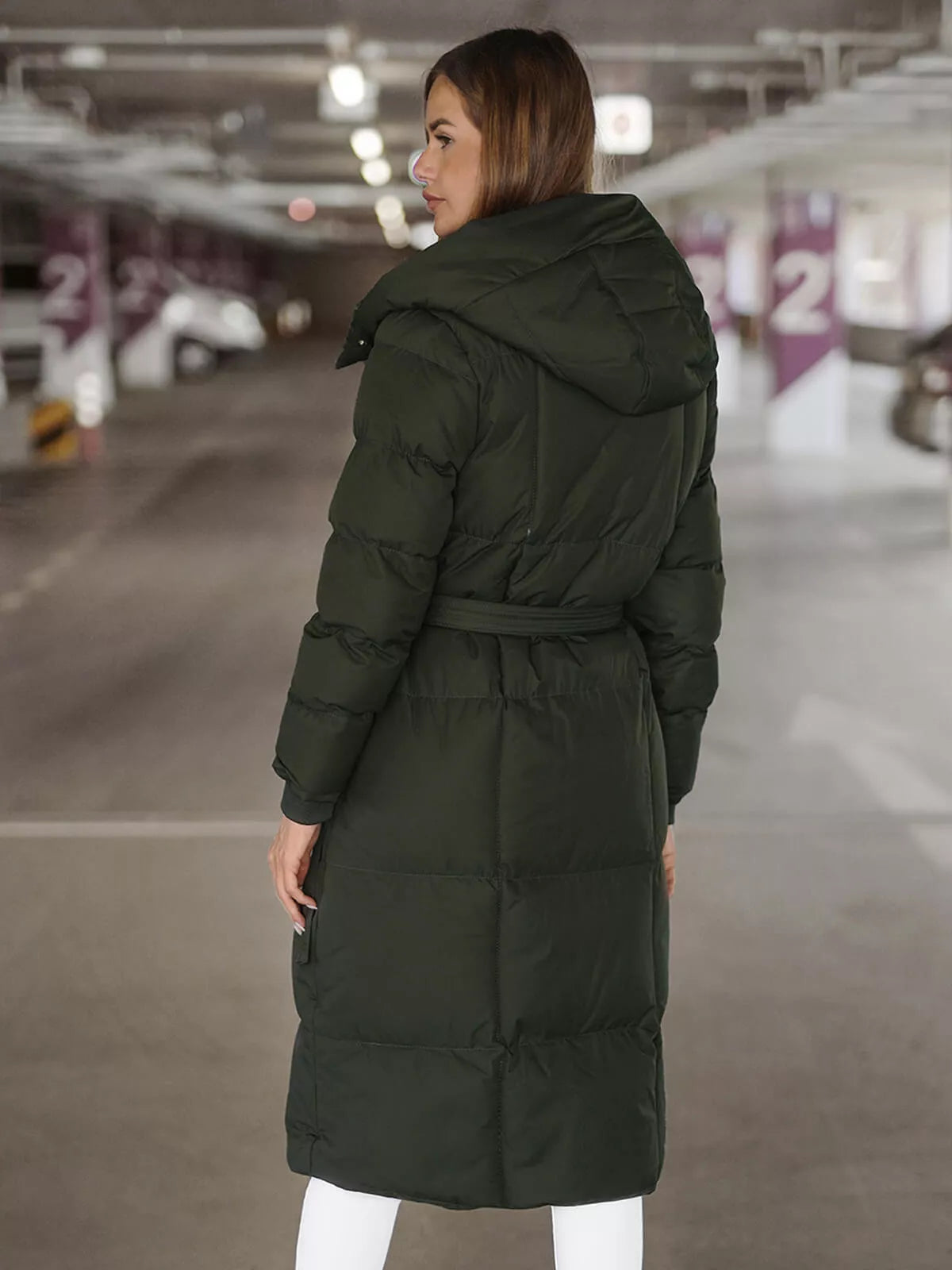 Tamsiai žalios spalvos žieminis paltas Marisol