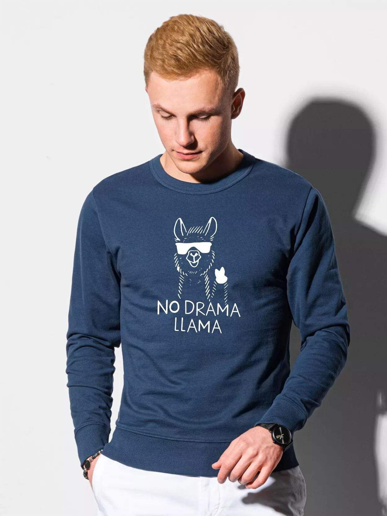 Tamsiai mėlynos spalvos džemperis No drama Llama