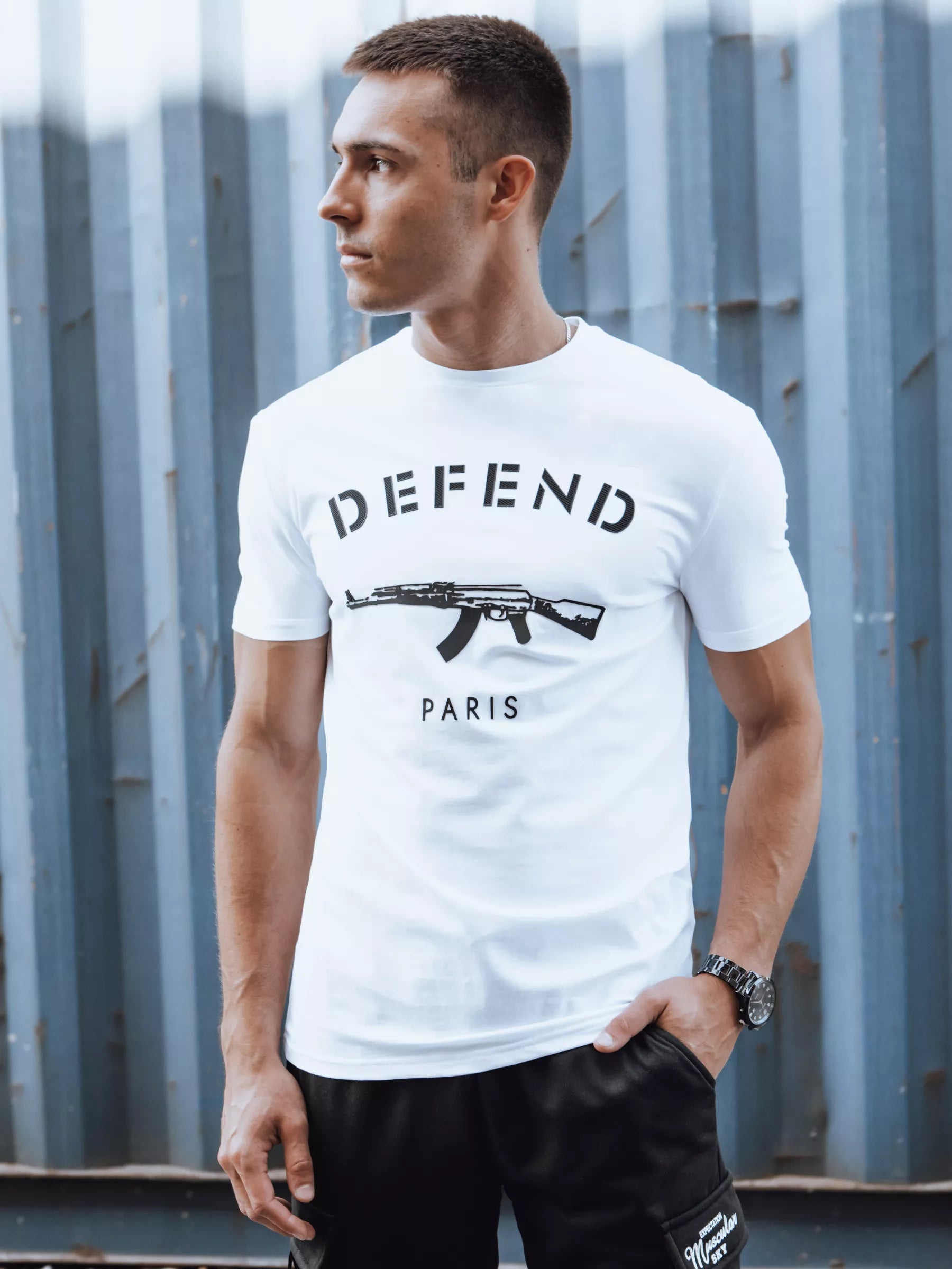 Vyriški balti marškinėliai Defend