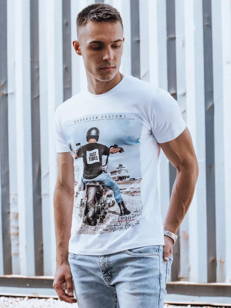Vyriški balti marškinėliai Motocycle