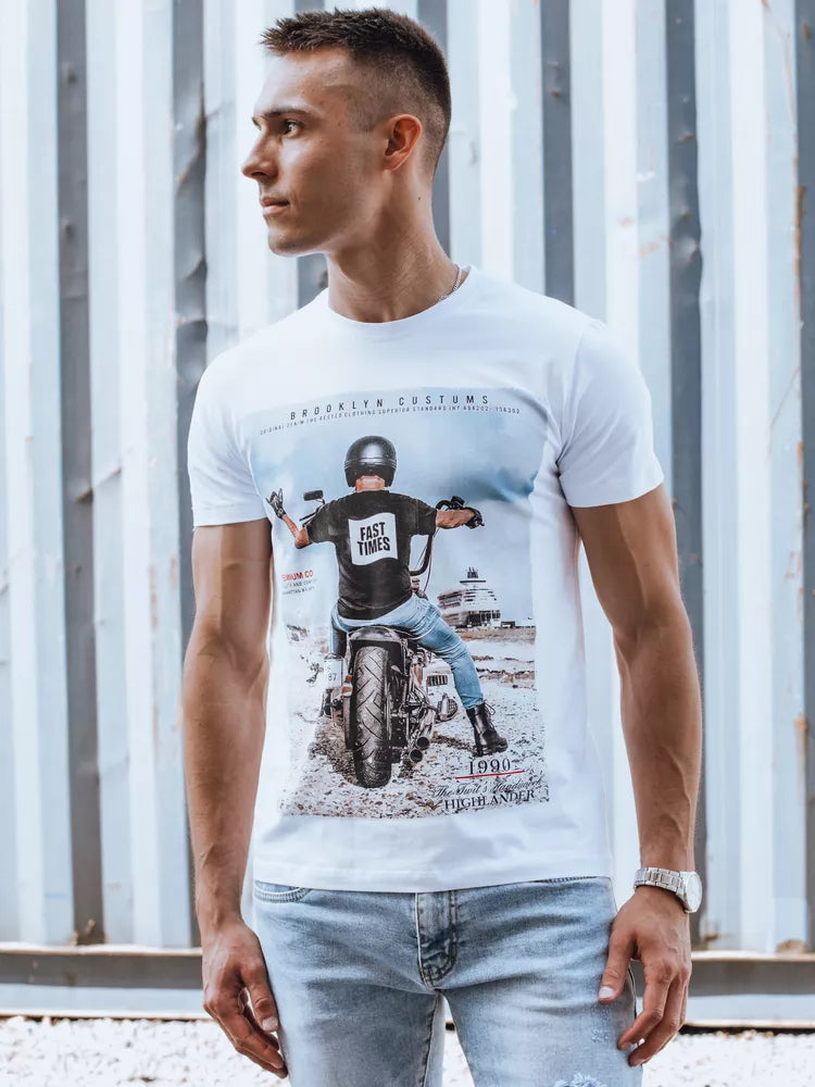 Vyriški balti marškinėliai Motocycle