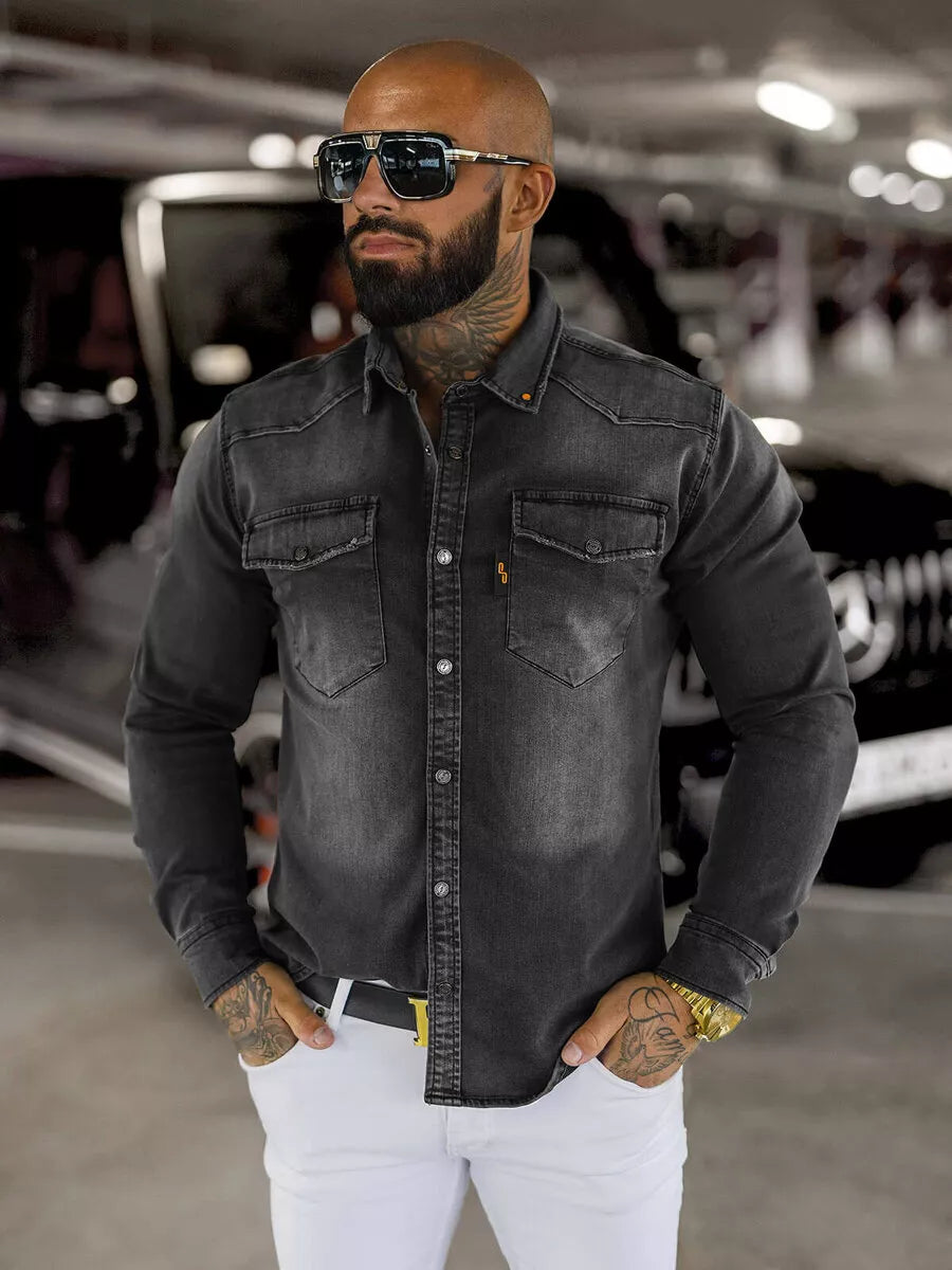 Vyriški džinsiniai pilkos spalvos marškiniai