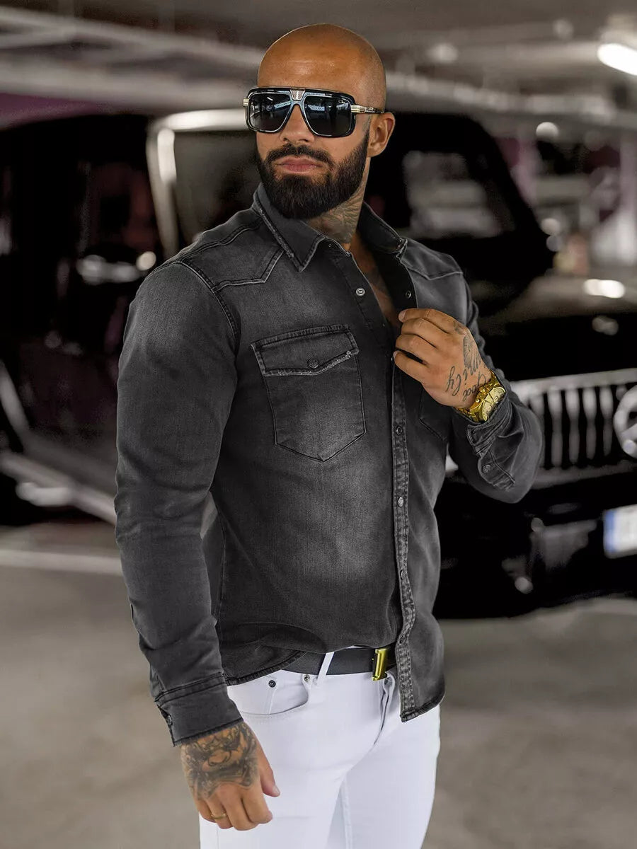 Vyriški džinsiniai pilkos spalvos marškiniai