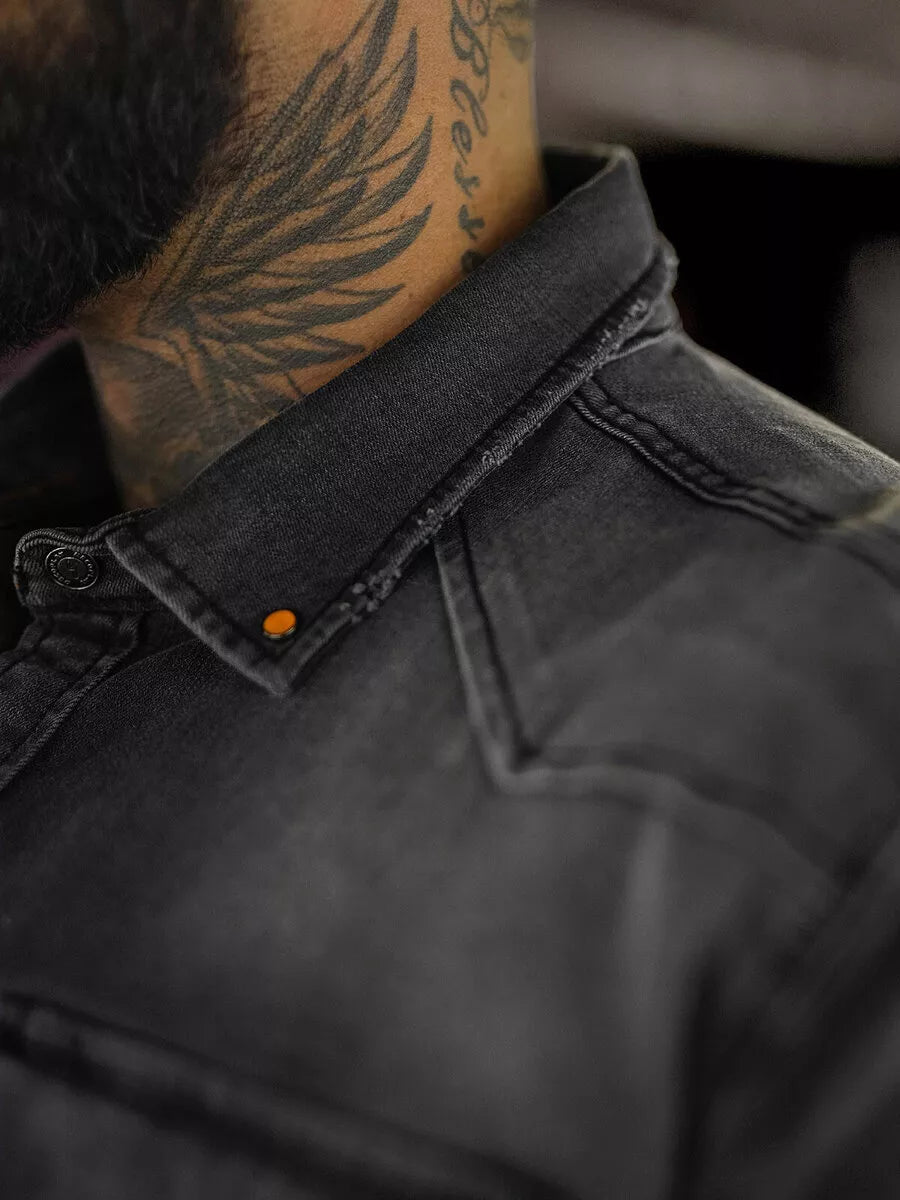 Vyriški džinsiniai pilkos spalvos marškiniai