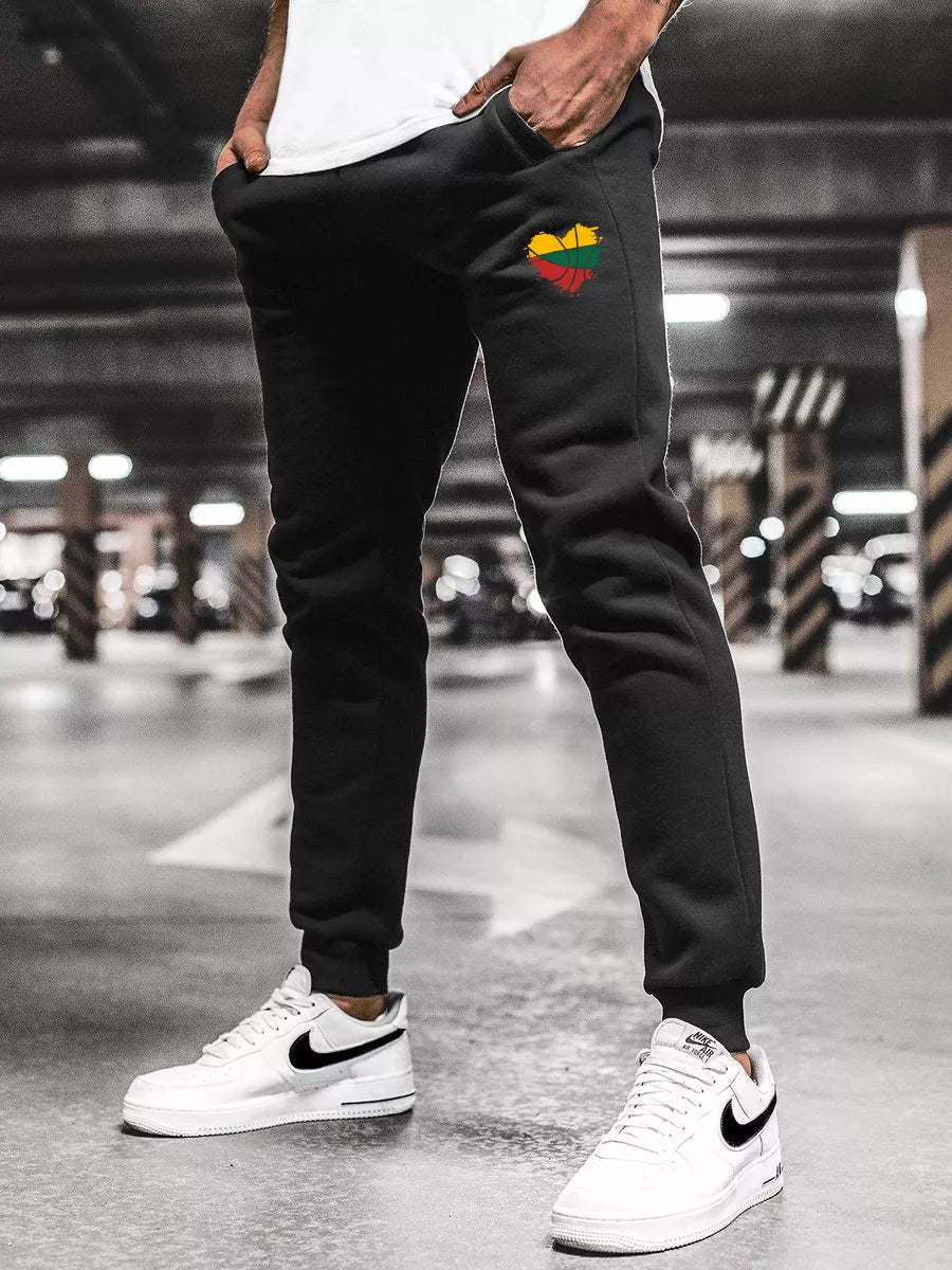 Vyriškos juodos laisvalaikio kelnės LTU širdis