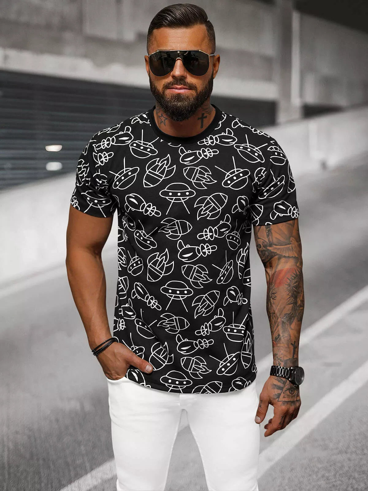 Vyriški juodi marškinėliai Space