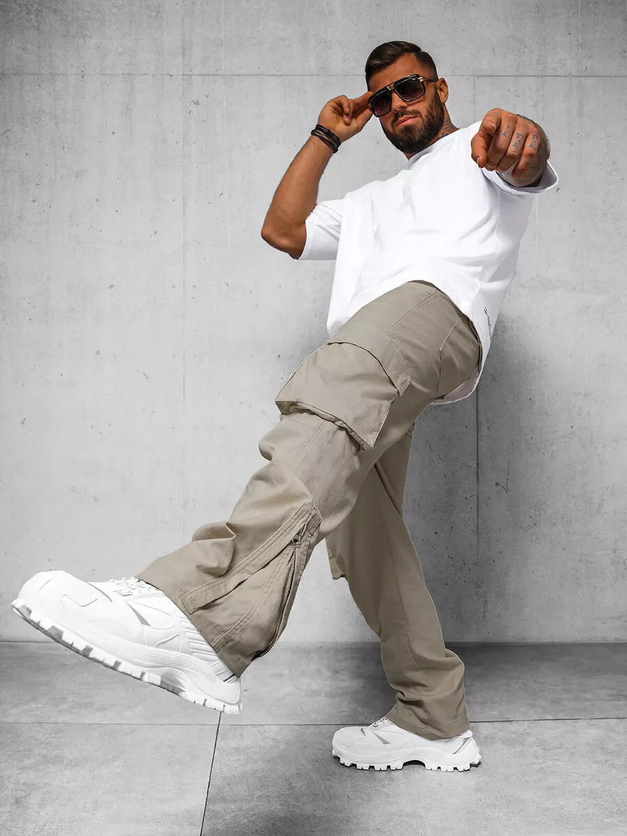 Vyriškos plačios pilkos spalvos kelnės Deril