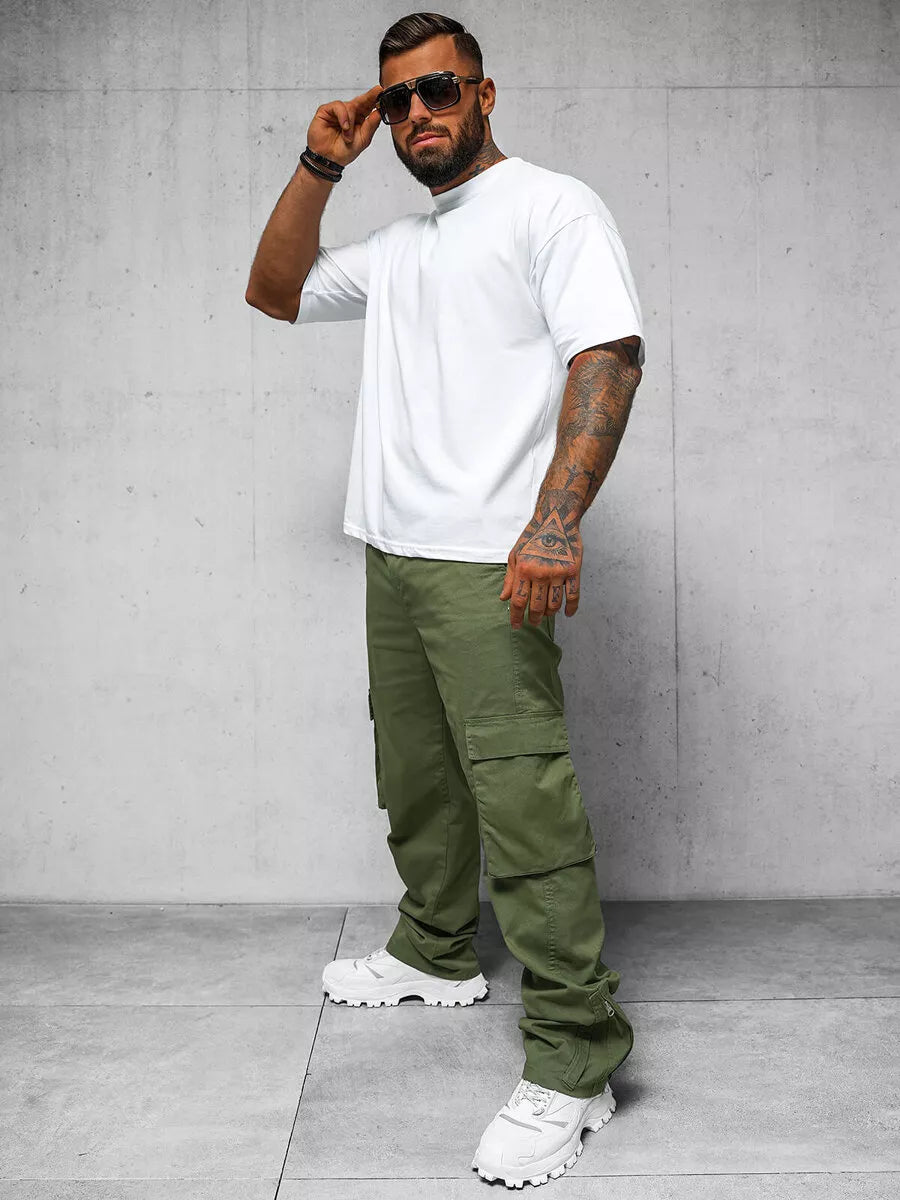 Vyriškos plačios chaki spalvos kelnės Deril