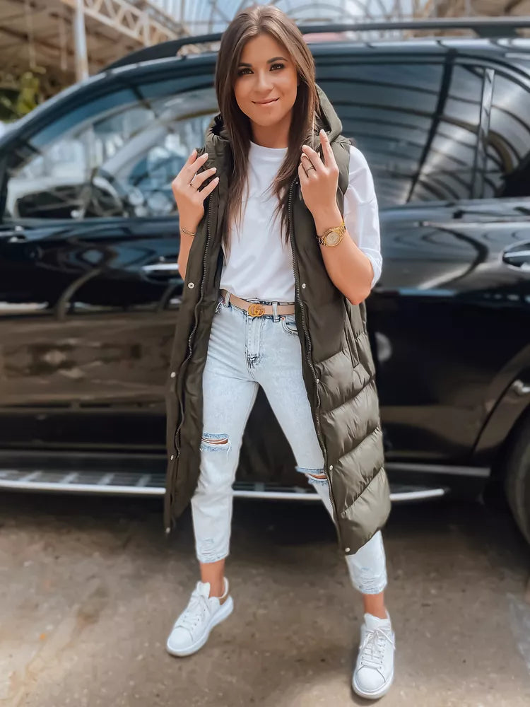 Žalia moteriška liemenė su gobtuvu Luves