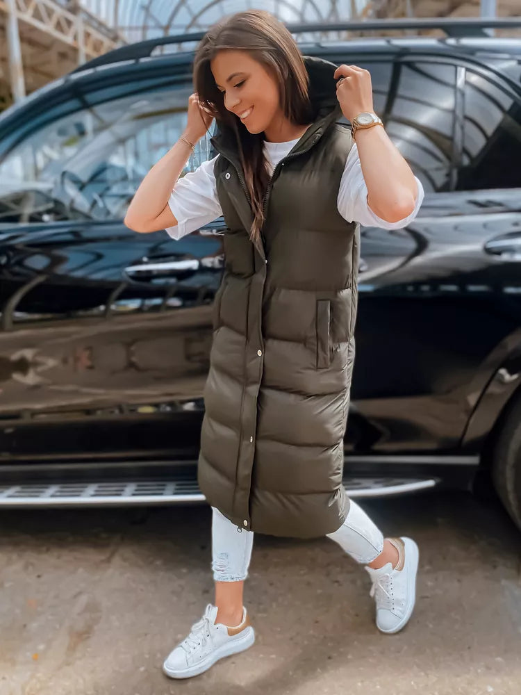 Žalia moteriška liemenė su gobtuvu Luves